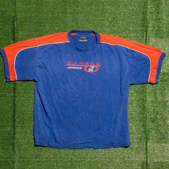 VINTAGE KANSAS JAYHAWKS KU PRO EDGE MENS CASUAL T SHIRT RED BLUE SIZE XXXL - Picture 6 of 8